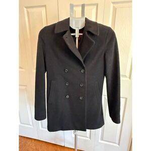 Cole Haan Women Double Breasted Wool Cashmere Blend Peacoat Black XS Old Money